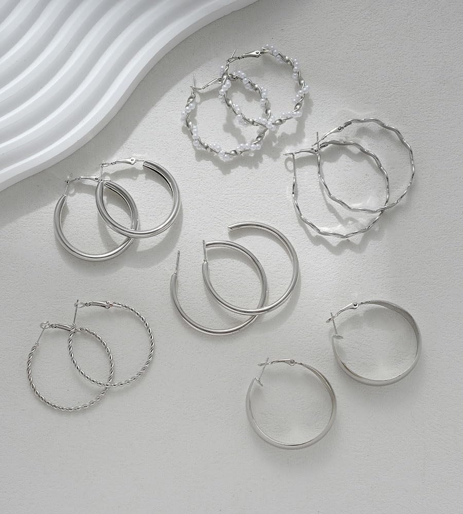 36 Pairs Gold Hoop Earrings Set for Women, Chunky Gold Earrings Multipack, Trendy Silver Hoop Earring Pack Jewelry