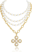 Load image into Gallery viewer, Gothic Gold Cross For Women Pearl Layered Necklaces