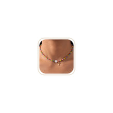 将图片加载到图库查看器，Colorful Beaded Cross Pendant Necklace, Trendy Heart Choker – view 7