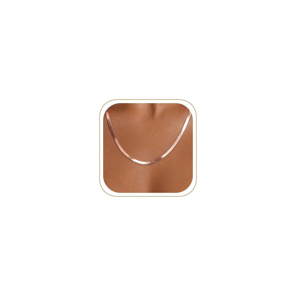14K Gold Silver Plated Herringbone Necklace for Women, Non-Tarnish
