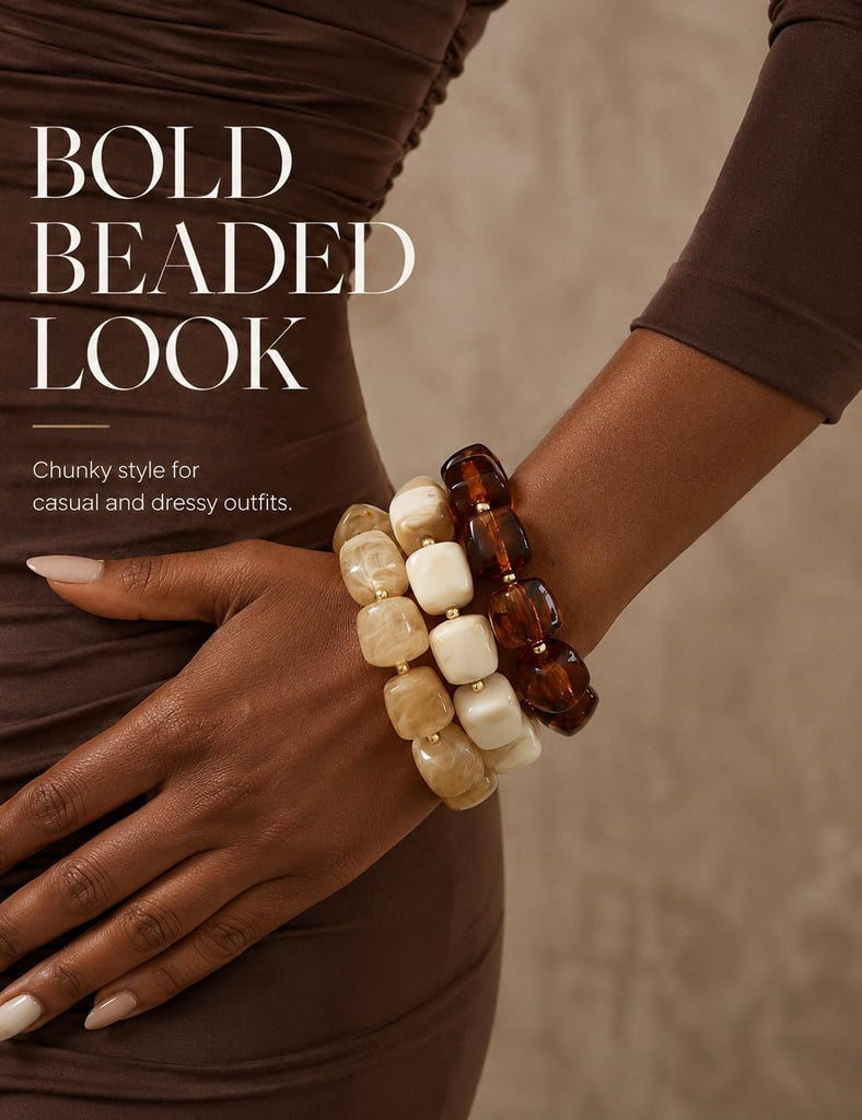 Chunky Beaded Bracelet — Resin Statement Stretch