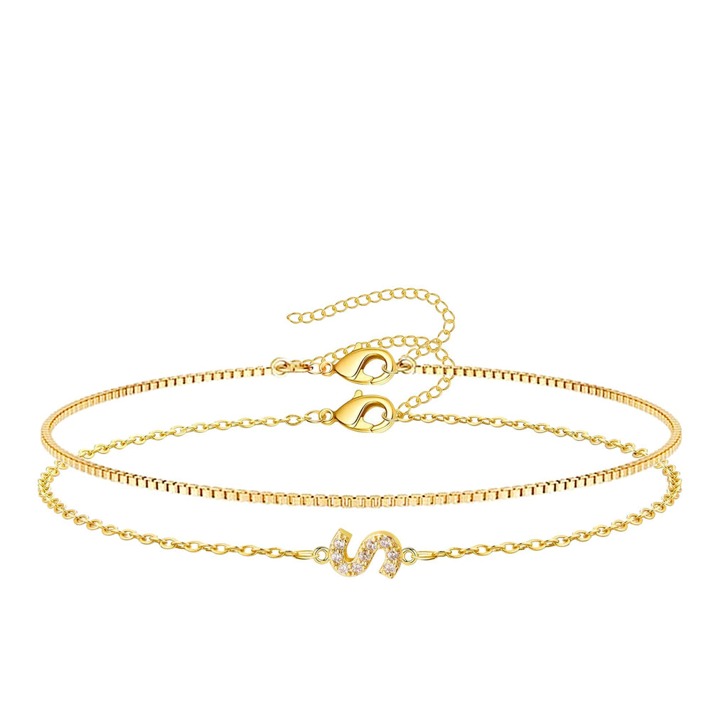 Gold Initial Bracelet — A–Z, 14K Gold Plated Box Chain