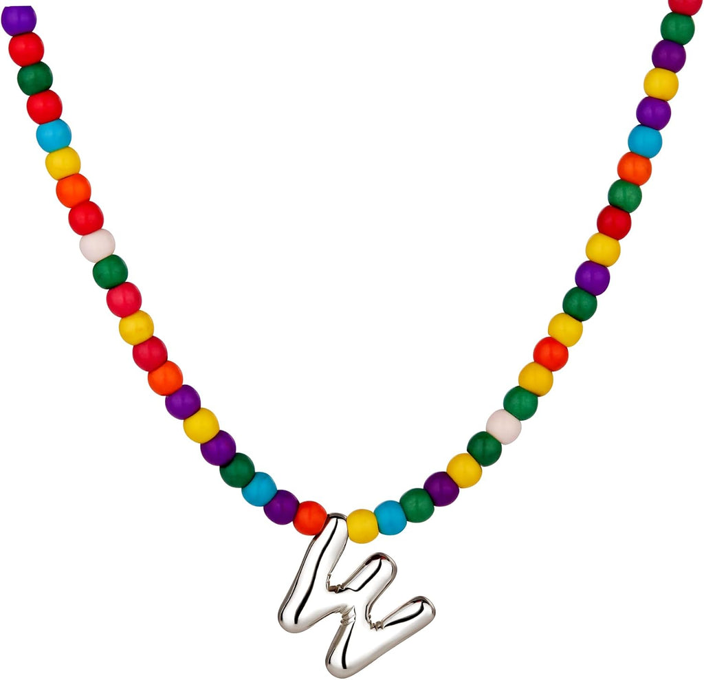 Bubble W Initial Silver Necklaces for Women Trendy