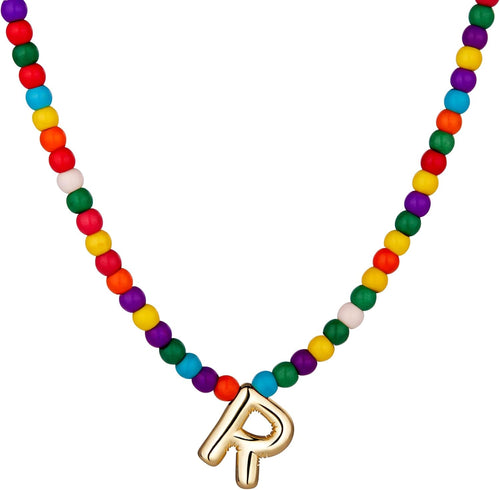 Bubble R Initial Gold Necklaces for Women Trendy