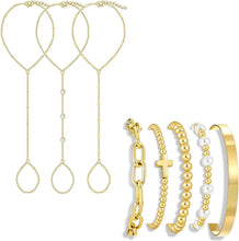 Load image into Gallery viewer, Gold Hand Chain Bracelets — 8 Pieces, Adjustable