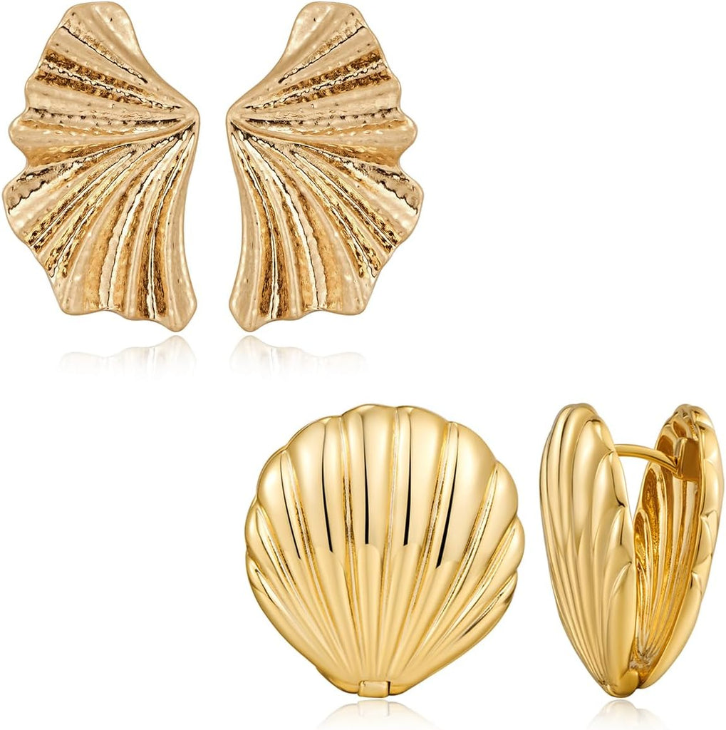 Gold Angel Wings Earrings And Shell Stud Earrings 1PR Each