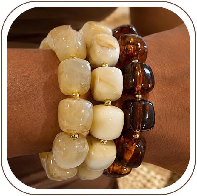 Chunky Beaded Bracelet — Resin Statement Stretch