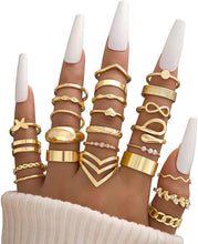 将图片加载到图库查看器，25 Pcs Gold Stackable Ring Set for Women, Chunky Knuckle Finger Midi Rings, Silver Simple Stacking Cute Rings Pack Trendy Stuff Jewelry Gift