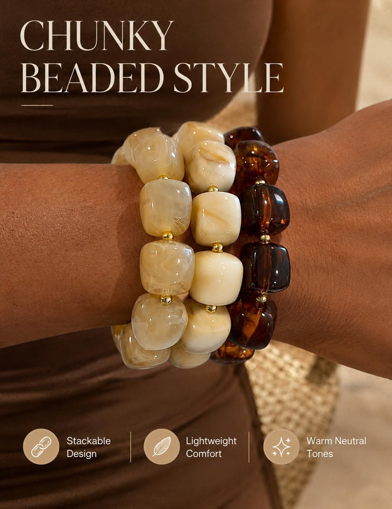 Chunky Beaded Bracelet — Resin Statement Stretch
