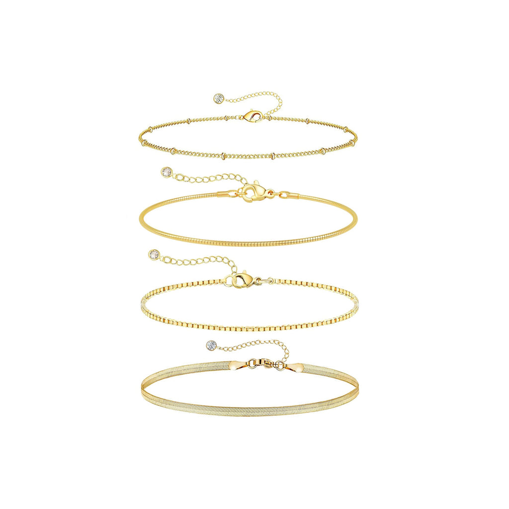Dainty Gold Bracelets for Women Waterproof, Stackable 14K Gold Plated Waterproof Rope Cuban Snake Paperclip Figaro Link