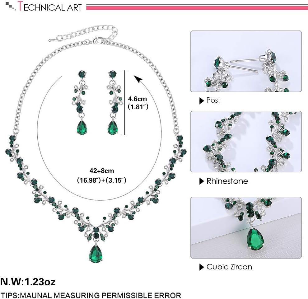 Clear Crystal and Cubic Zircon Necklace and Earrings Jewelry Set for Women – view 3
