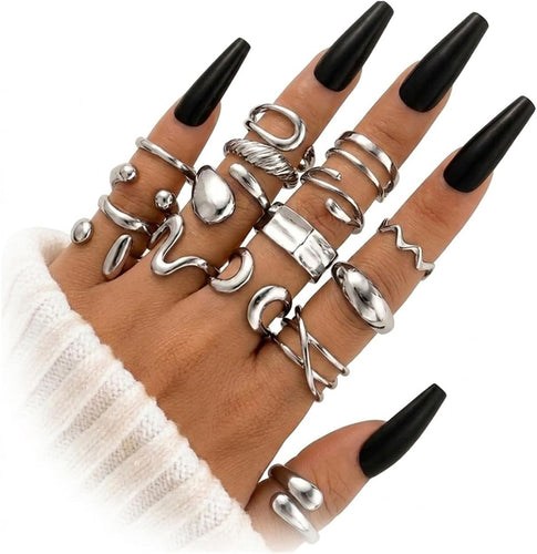 Chunky Stacking Rings — 16 Piece Set, Gold or Silver