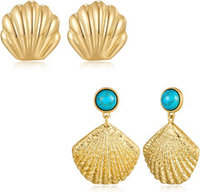 Load image into Gallery viewer, Gold Shell Stud Earrings