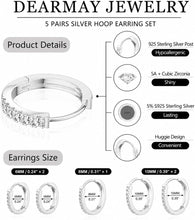 将图片加载到图库查看器，Small 5Pcs Silver CZ Huggie Hoop Cartilage Earrings Sets for Women