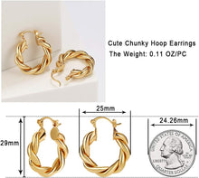 将图片加载到图库查看器，Twisited Gold Chunky Hoop Earrings For Women, 14K Gold Plated – view 6