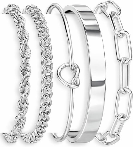 Sterling Silver Bangle Bracelet Set — Waterproof, Stackable