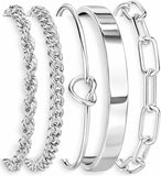 Sterling Silver Bangle Bracelet Set — Waterproof, Stackable