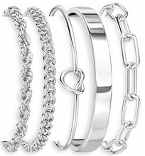 将图片加载到图库查看器，Sterling Silver Bangle Bracelet Set — Waterproof, Stackable