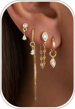 Load image into Gallery viewer, Gold Chain Earrings for Women, 14k Gold Plated Drop Dangle Earrings Stack, Trendy Cubic Zirconia Huggie Hoop Earring, Hypoallergenic Cartilage Earrings for Multiple Piercing Fashion Jewelry