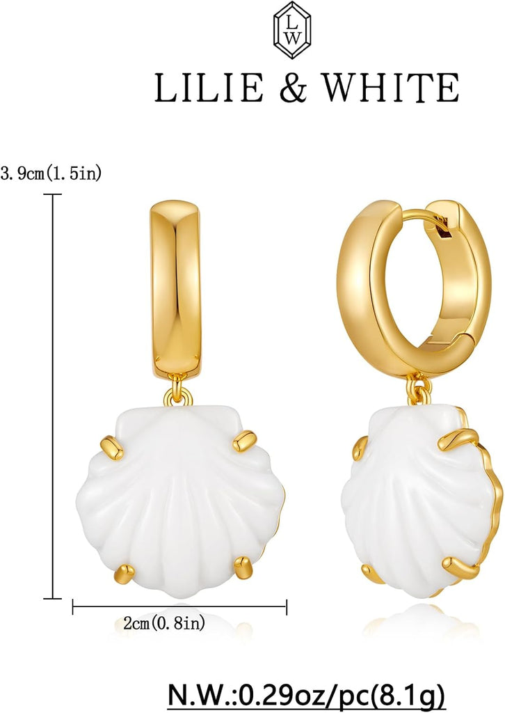 Gold Shell Earrings For Women Modern Summer White Seashell – view 6