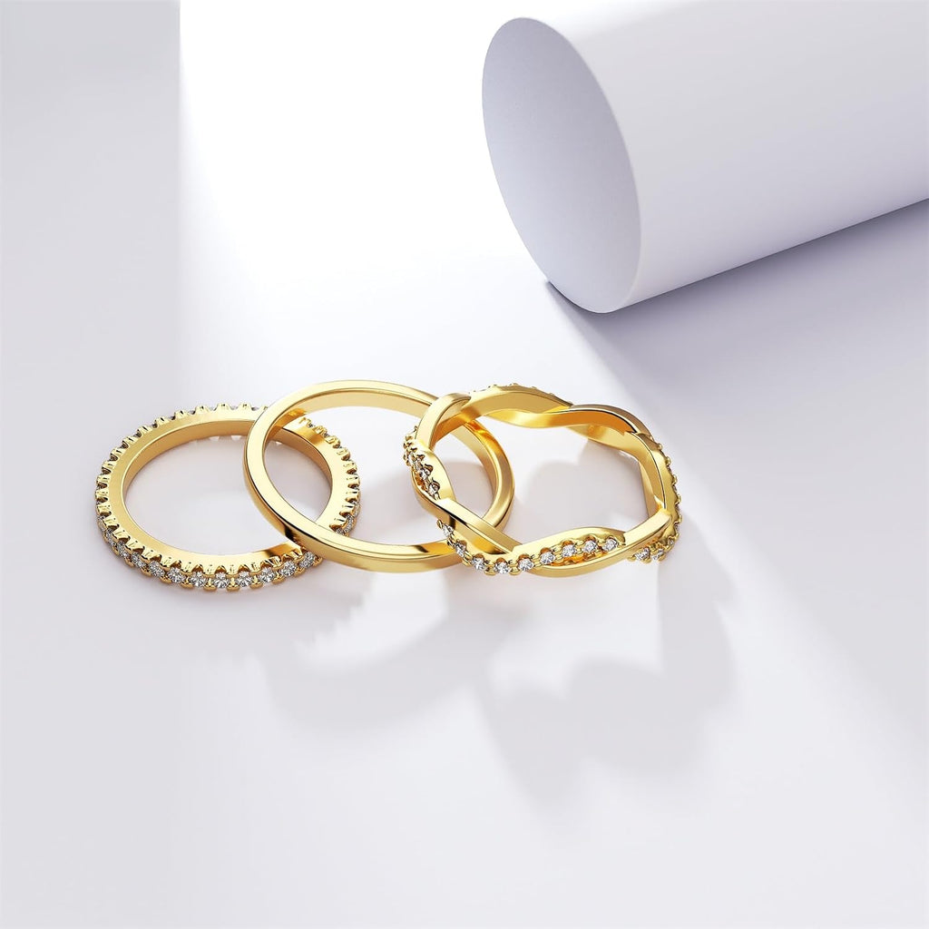 14K Gold Plated Stackable Rings Set for Women – view 6