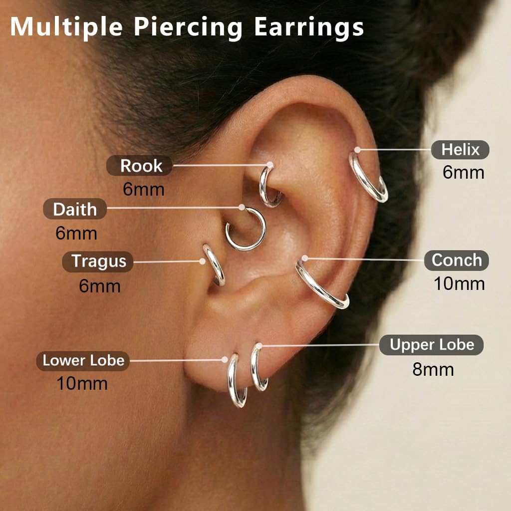 316L Stainless Steel Hoop Earrings — Hypoallergenic Cartilage Set