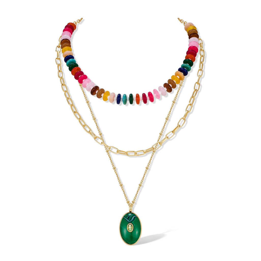 Layered Beaded Necklace for Women Colorful Pendant – view 10