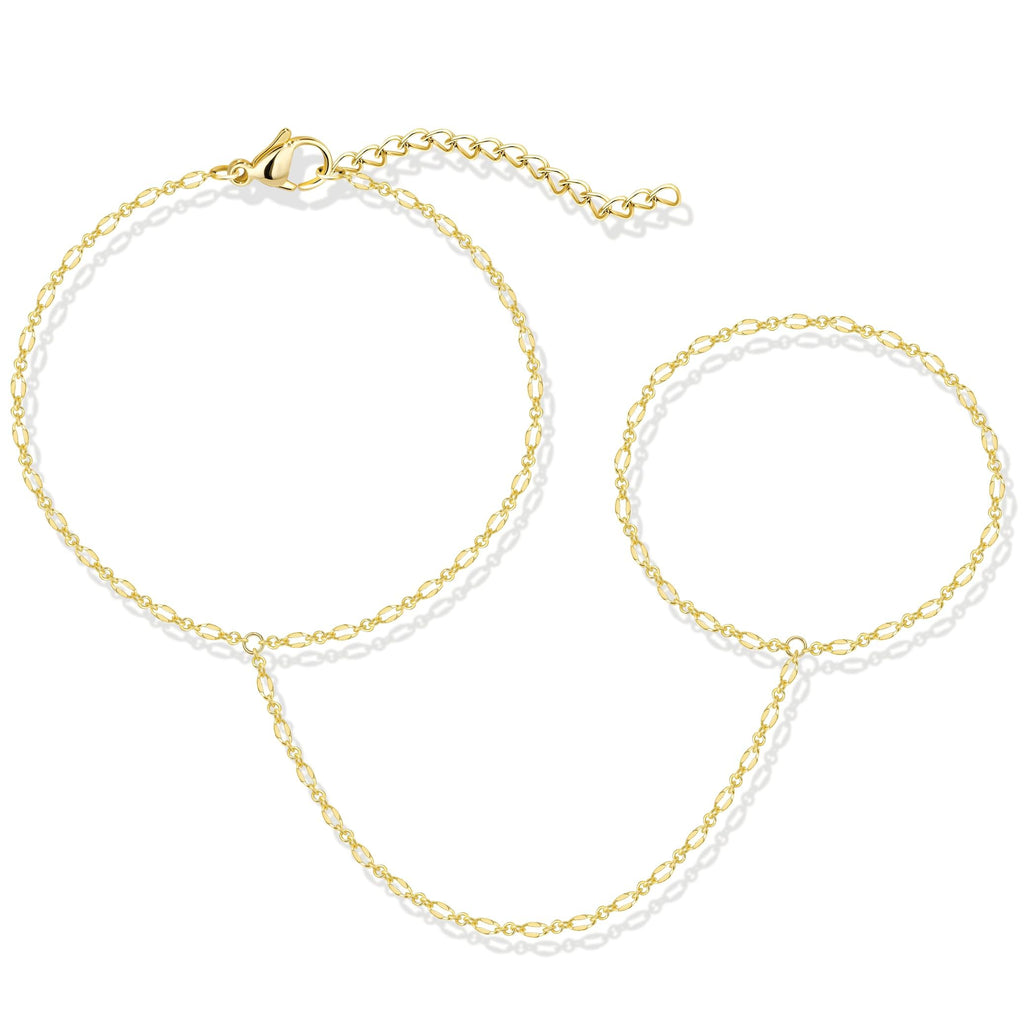 Gold Hand Chain Bracelet for Women Trendy, Dainty 14k Gold Plated Ring Bracelet Hand Chain Finger Ring Slave Cuff Bracelet
