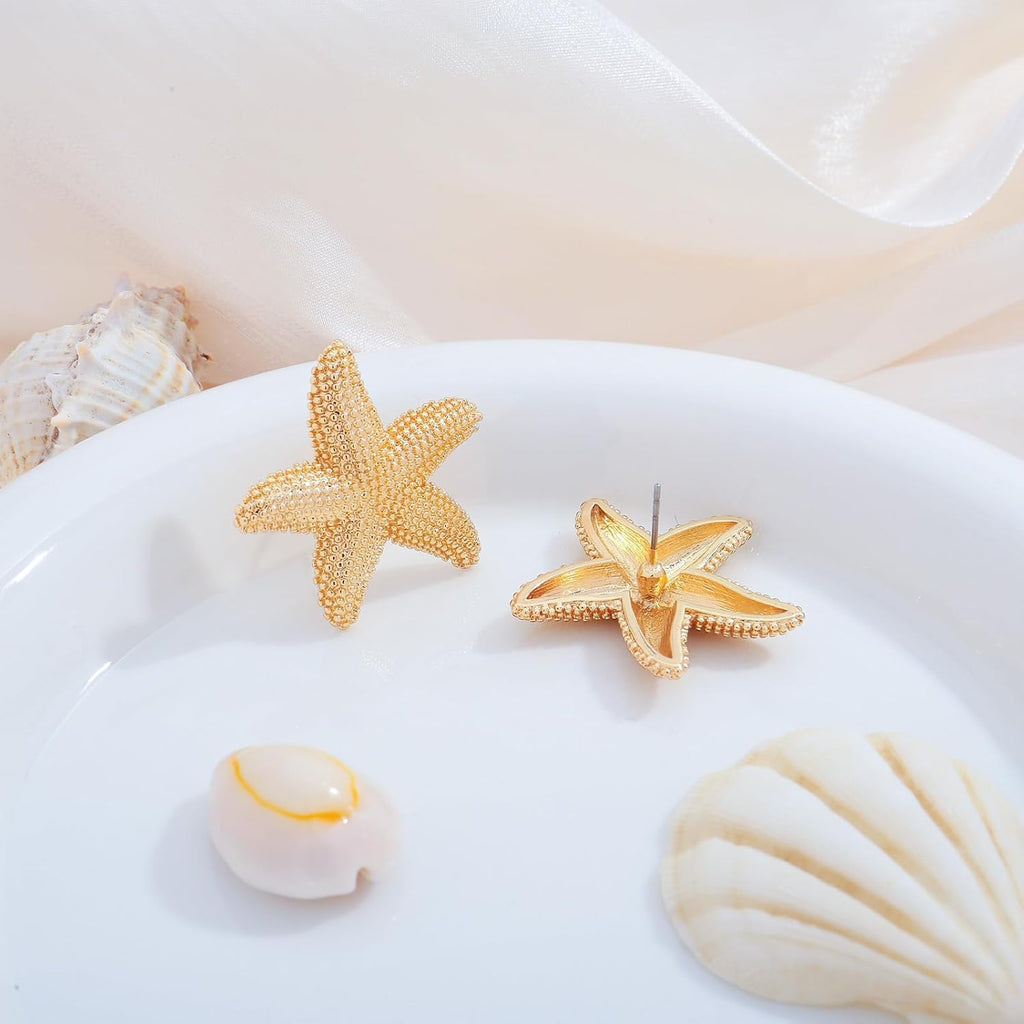 Gold Starfish Stud Earrings For Women Fashion Seashell Conch – view 5