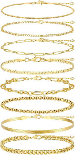 Gold Bracelets Set for Women Trendy, 14K Real Gold Plated Jewelry for Women Dainty Chain Bracelet Stack, Non Tarnish Gold Stackable Bracelets Pack Fashion Accessories Gifts