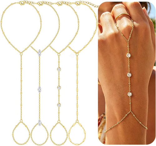 Gold Hand Chain Bracelets — 4 Pieces, Dainty Chain