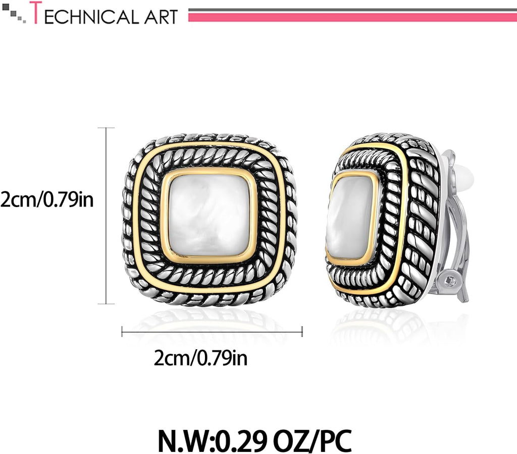 Antique Gold Clip On Hoop Earrings for Women