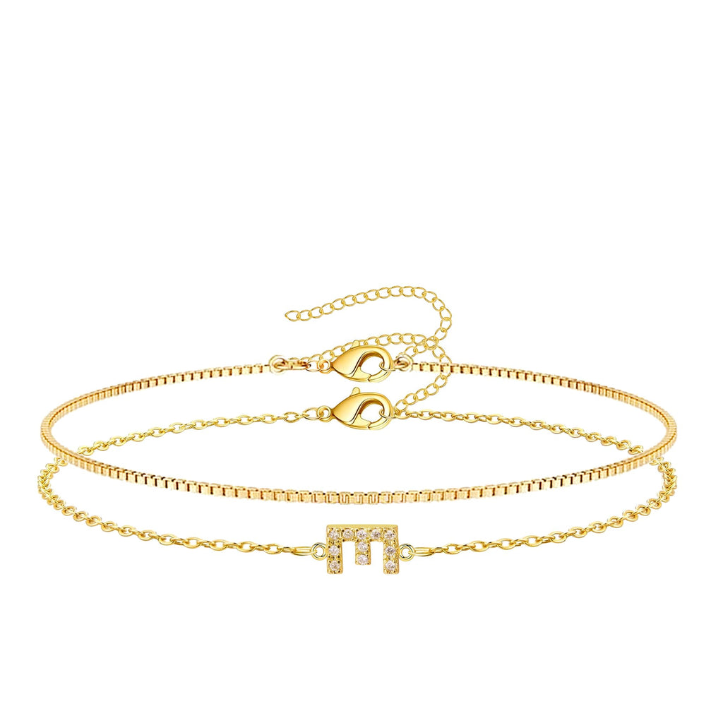 Gold Initial Bracelet — A–Z, 14K Gold Plated Box Chain