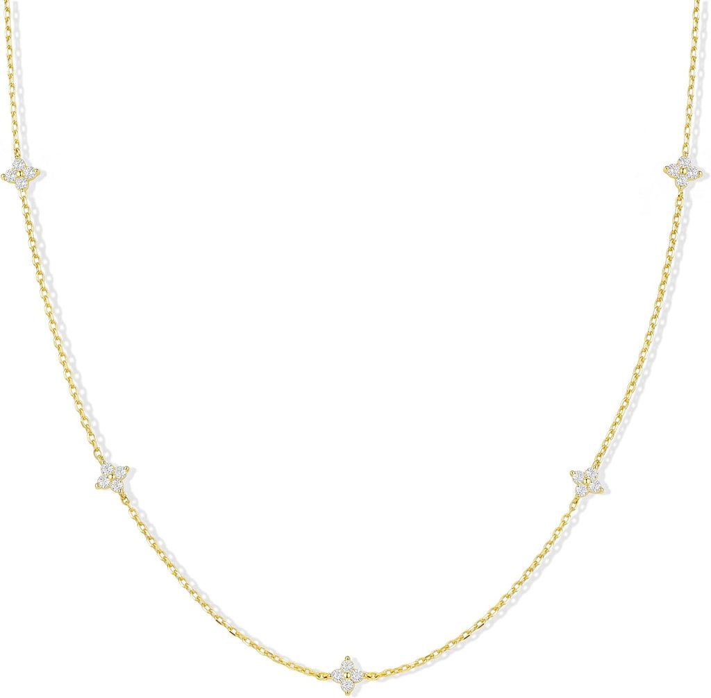 Dainty Gold Silver Necklaces for Women Non Tarnish 14K Gold Plated Cute Station Choker Diamond Clover Pearl Turquoise Beaded Cross Bow Necklace Simple Trendy Layering Chain Link Jewelry Birthday Wedding Party Gifts for Women