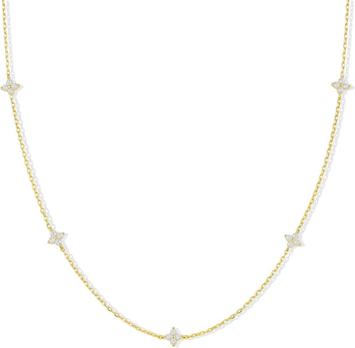 Dainty Gold Silver Necklaces for Women 14K Gold Plated Cute Station Choker Diamond Clover Pearl Turquoise Beaded