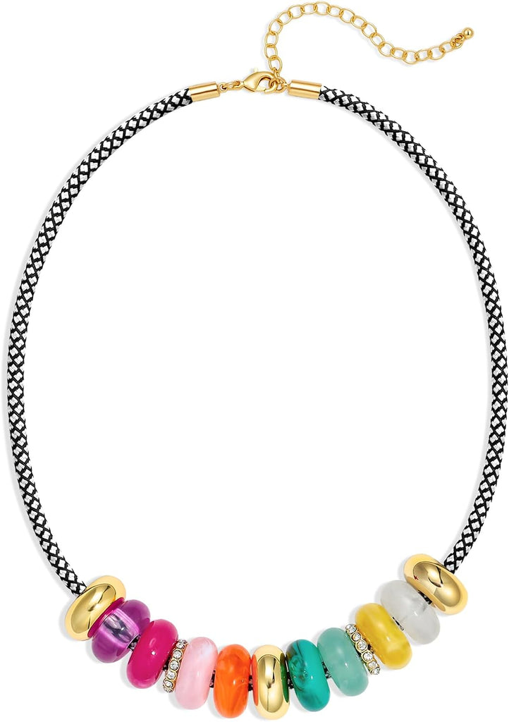 Gold Beaded Choker Necklace for Women Colorful Pendant