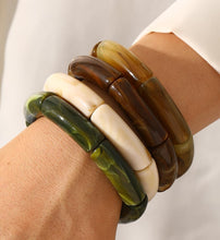 Load image into Gallery viewer, 6pcs Chunky Acrylic Bangle Bracelets for Women, Resin Bamboo Brown Stretchy Bracelet Stack, Fashion Jewelry for Women