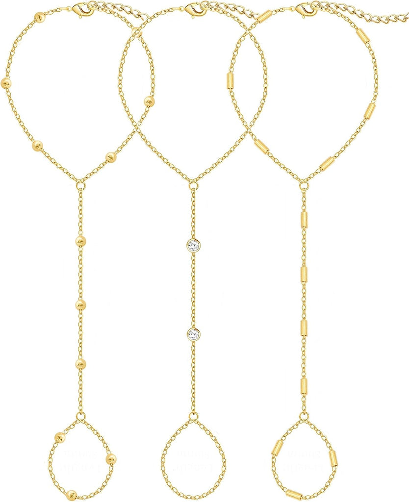 Gold Hand Chain Bracelets — 3 Pieces, Everyday Stack