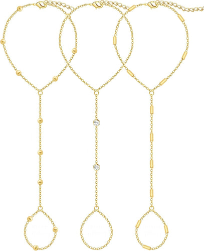 Gold Hand Chain Bracelets — 3 Pieces, Everyday Stack