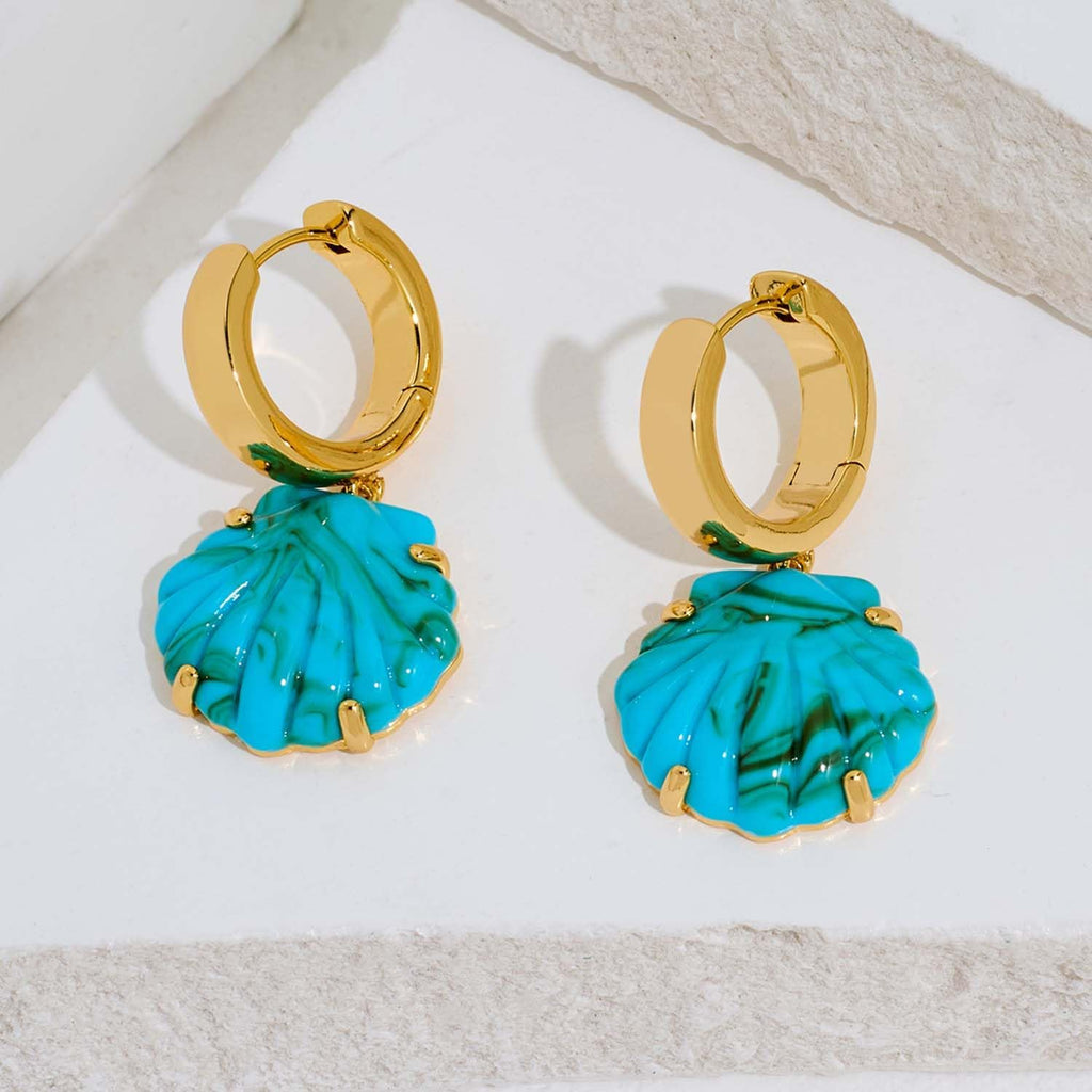 Gold Shell Earrings For Women Chic Summer Blue Seashell – view 4
