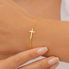 Load image into Gallery viewer, Gold Cross Bracelet — Dainty Link Chain, 14K Plated
