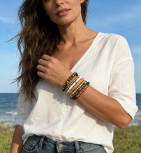Load image into Gallery viewer, 13pcs Boho Brown Gold Beaded Stretch Bracelets for Women, Heishi Clay Surfer Stackable Bracelet Stacks Summer Beach Jewelry