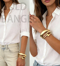 Load image into Gallery viewer, Chunky Gold Bangle Bracelets for Women, Dainty 14k Gold Plated Big Stackable Bangles Set, Trendy Statement Cuff Bracelet Stack Fashion Jewelry Gifts