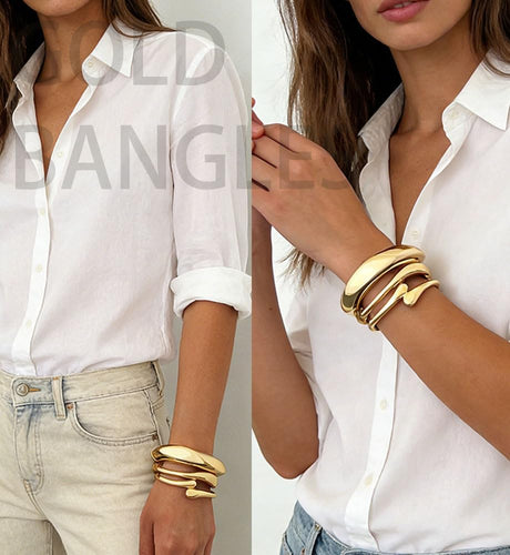Chunky Gold Bangle Bracelets for Women, Dainty 14k Gold Plated Big Stackable Bangles Set, Trendy Statement Cuff Bracelet Stack Fashion Jewelry Gifts