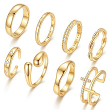将图片加载到图库查看器，Non Tarnish Chunky Gold Rings for Women, 14K Gold Plated Dainty Stackable Cross Cubic Zirconia Ring Set, Knuckle Stacking Pinky Thumb Ring Statement Wedding Bands Jewelry Size 4.5-10