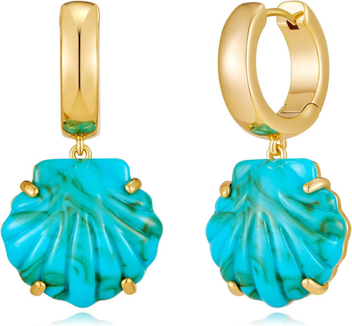 Gold Shell Earrings For Women Chic Summer Blue Seashell