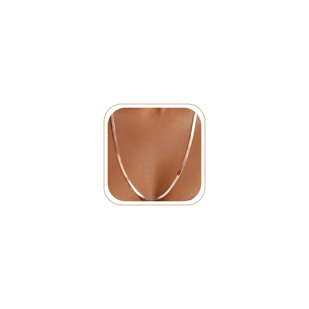 14K Gold Silver Plated Herringbone Necklace for Women, Non-Tarnish