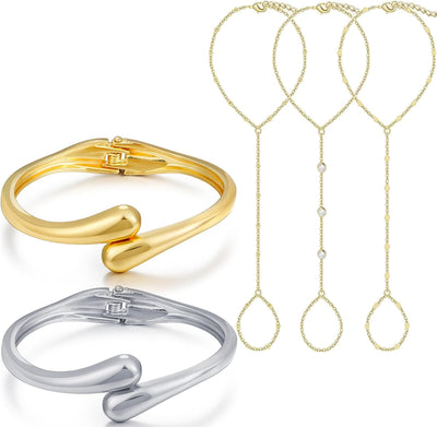 Gold Hand Chain Bracelet Set — 5 Pieces, Chain & Bangle