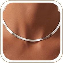 Load image into Gallery viewer, Chunky Silver Herringbone Choker Necklace for Women, Stainless Steel