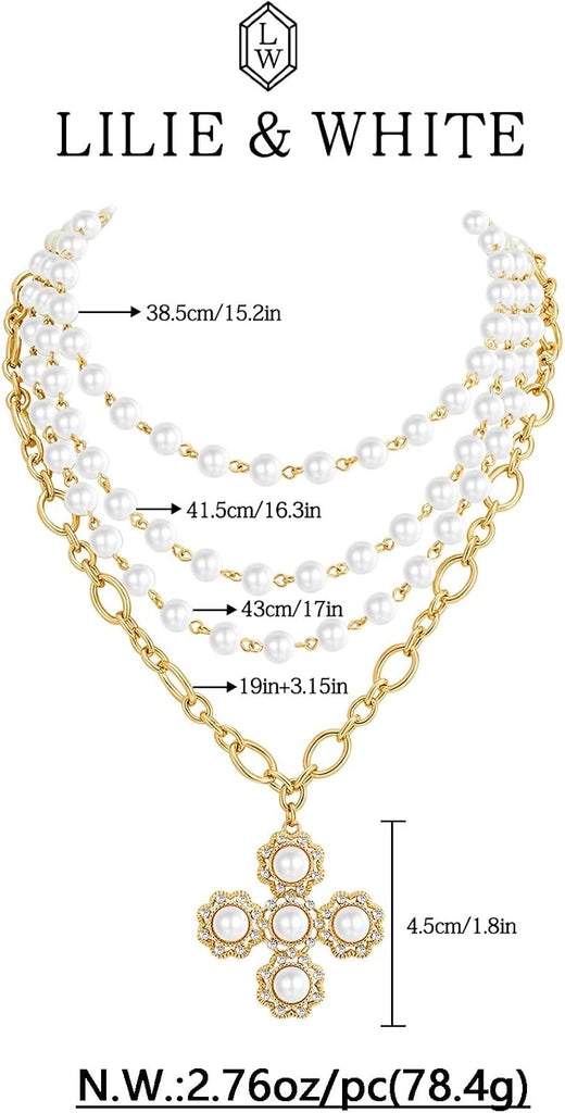 Gothic Gold Cross For Women Pearl Layered Necklaces – view 6